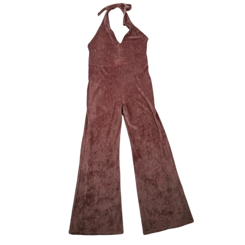 NWT Free People Monte Pink Velvet WideLeg Halter Jumpsuit Large - Picture 10 of 11